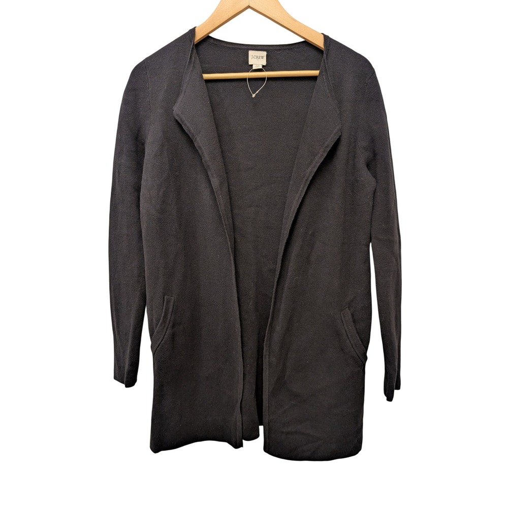 J. Crew Vanessa Sweater Jacket Open Front Blazer Black Cardigan XS‎ 100% Cotton